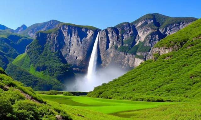 Majestic Waterfall Cascading Down Mountains