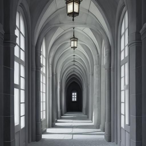 Anime Style Long Gray Stone Hallway