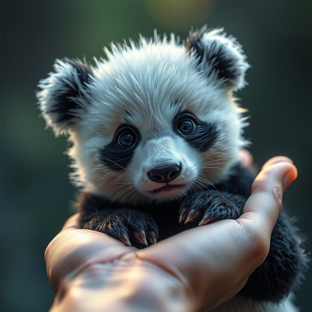 Realistic Panda Cub in Palm of Hand