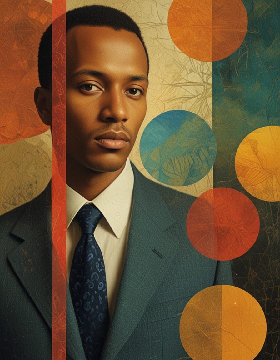 Surreal Collage Portrait with Intricate Circles