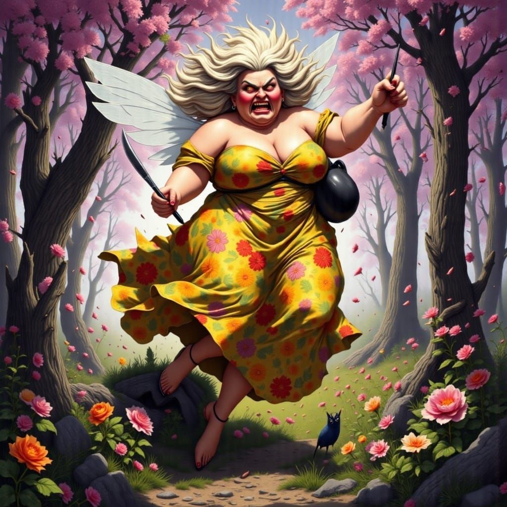 Surreal Goddess of Fury in Tattered Tinkerbell Costume