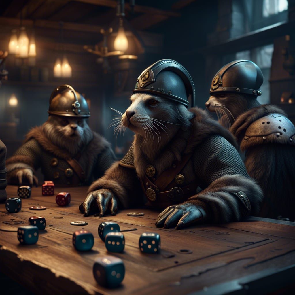 Seals in Viking Helmets Gambling in Noir Style
