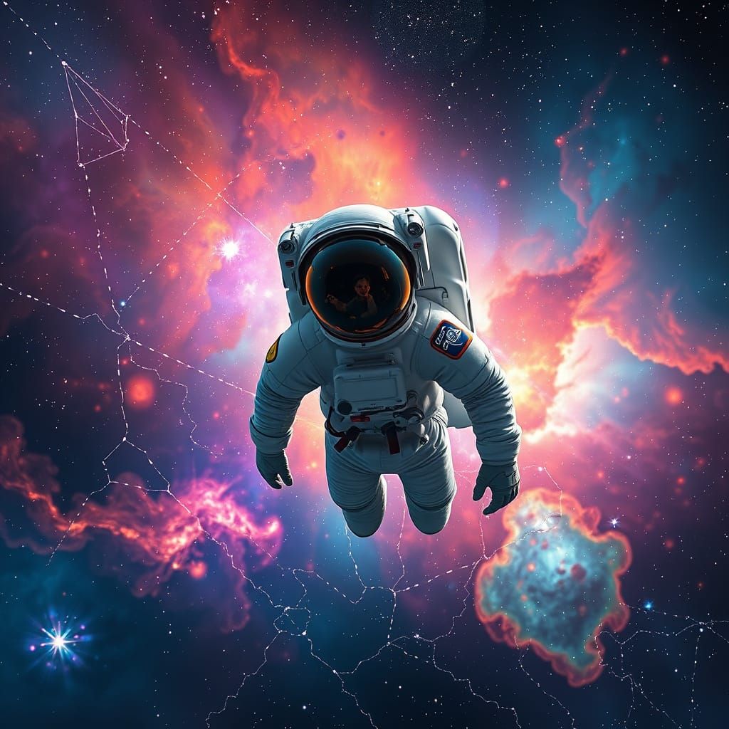 Astronaut Adrift in Colorful Nebula as Photorealism
