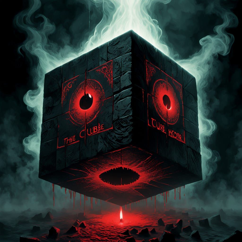 Eerie Cube Horror Poster in Neo-Noir Style
