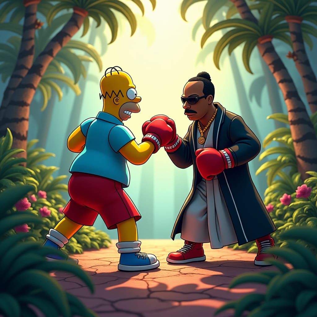 Homer Simpson and P Diddy Boxing in Jungle