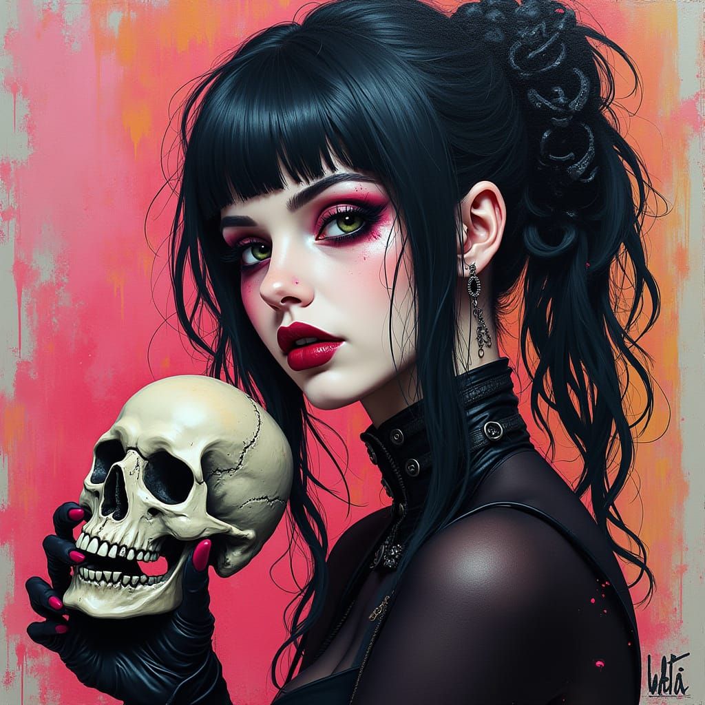 Gothic Woman in Vibrant Graffiti Style