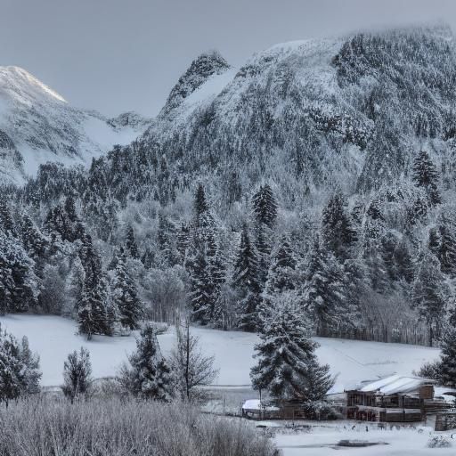 Winter Snow Mountains in Hyperrealistic Matte Painting