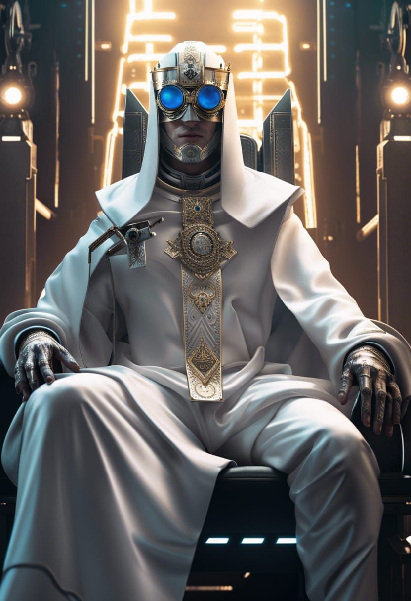 King Baldwin IV Cyberpunk Portrait on Technology Throne