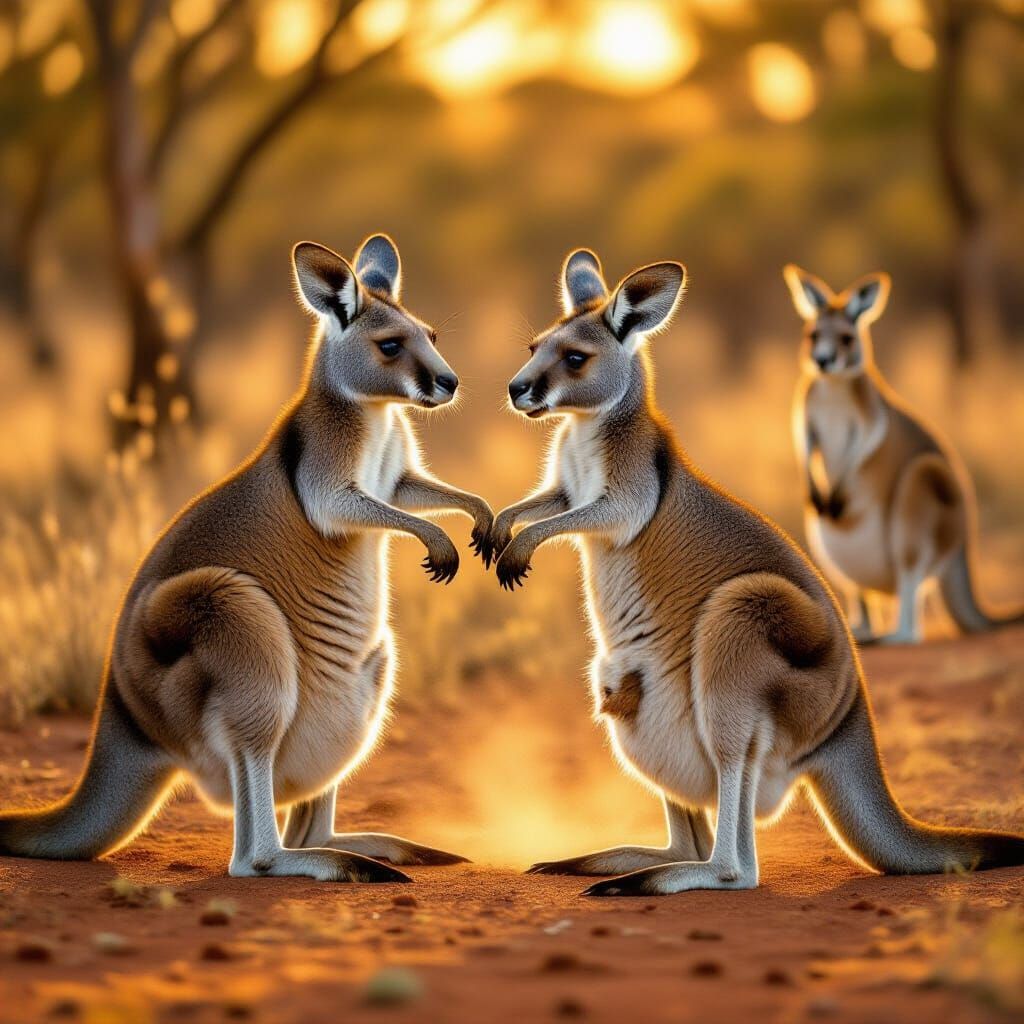 Kangaroos Clash in Golden Outback Light