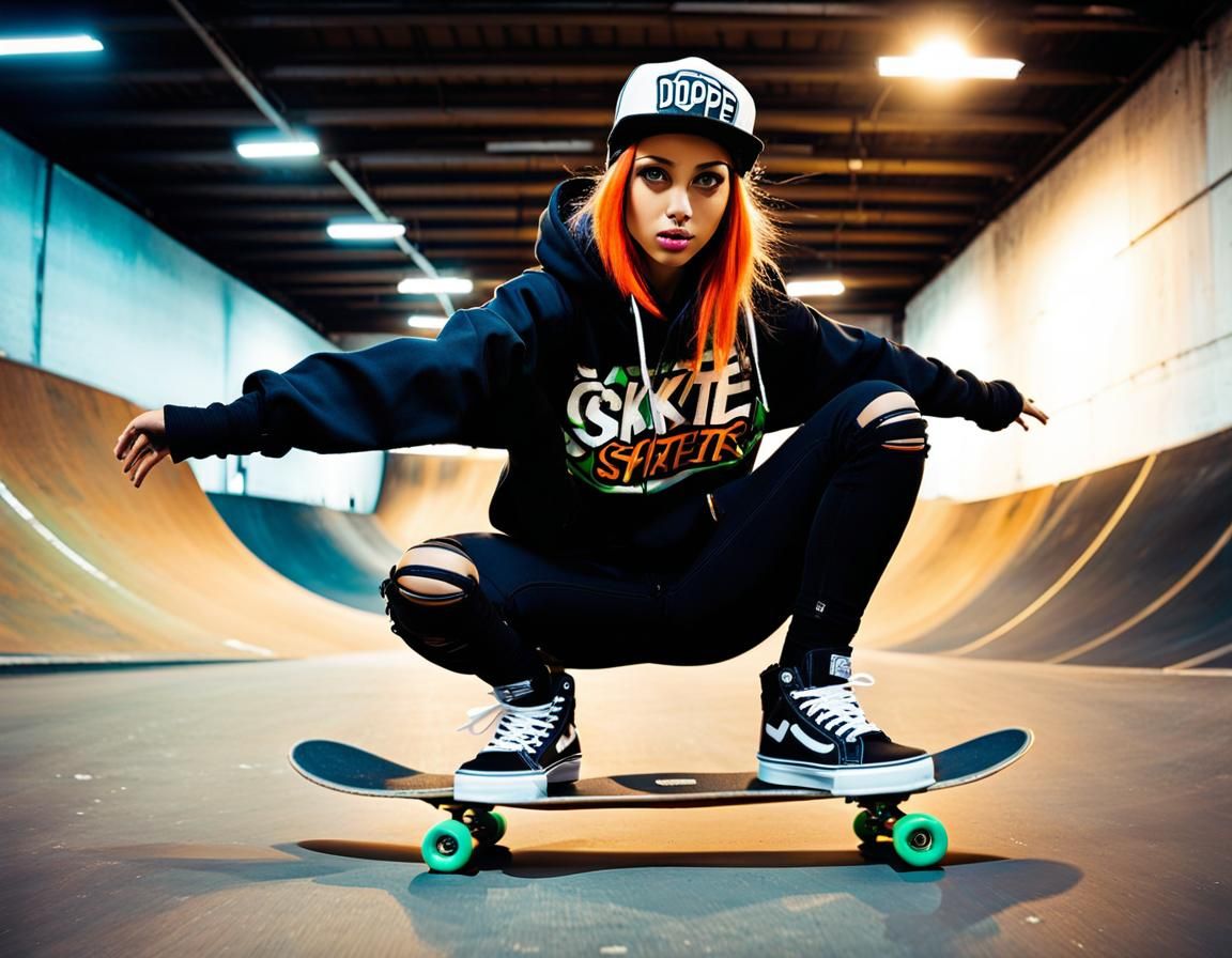 Skater Girl Action Shot in Skate Punk Style