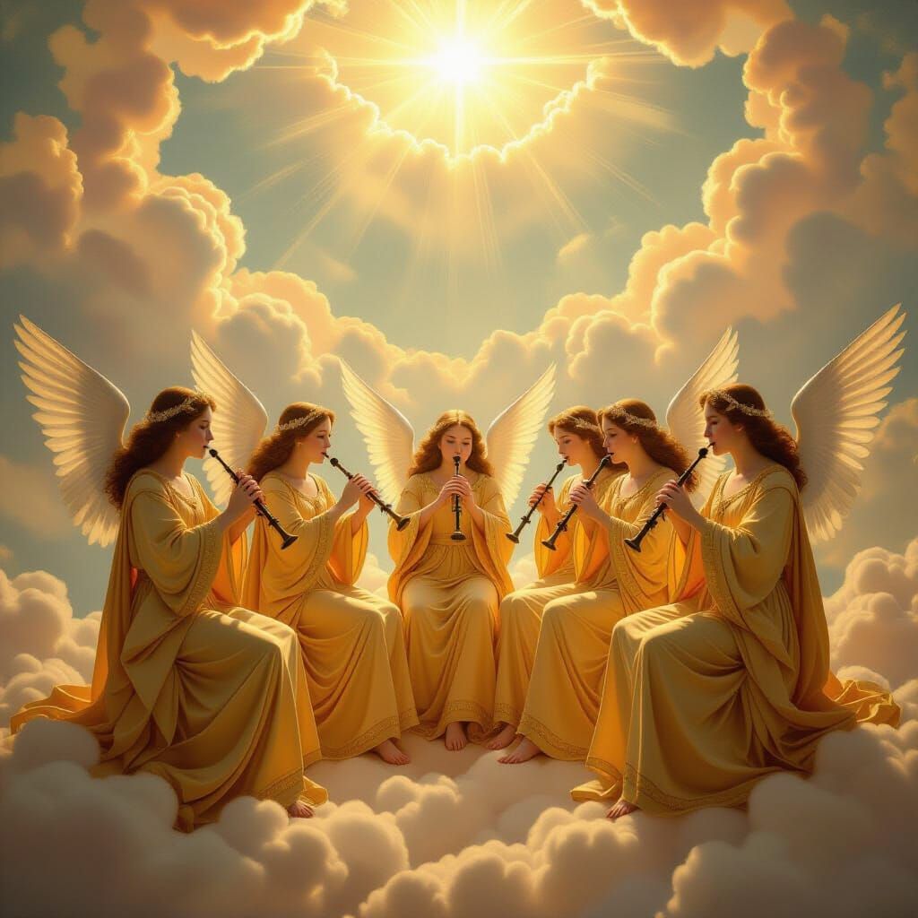 Eight Angels Play Bagpipes in Ethereal Celestial Realm