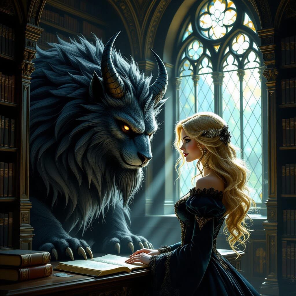 Beauty Meets Beast in Gothic Castle Library