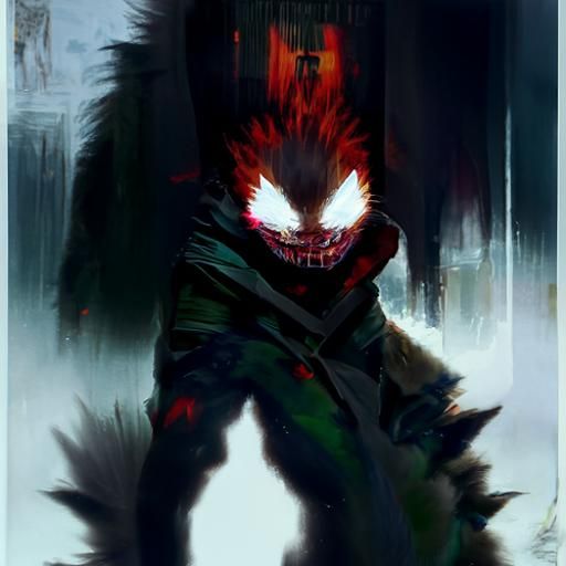 Sinister Bakugo Portrait in Dark Fantasy Style