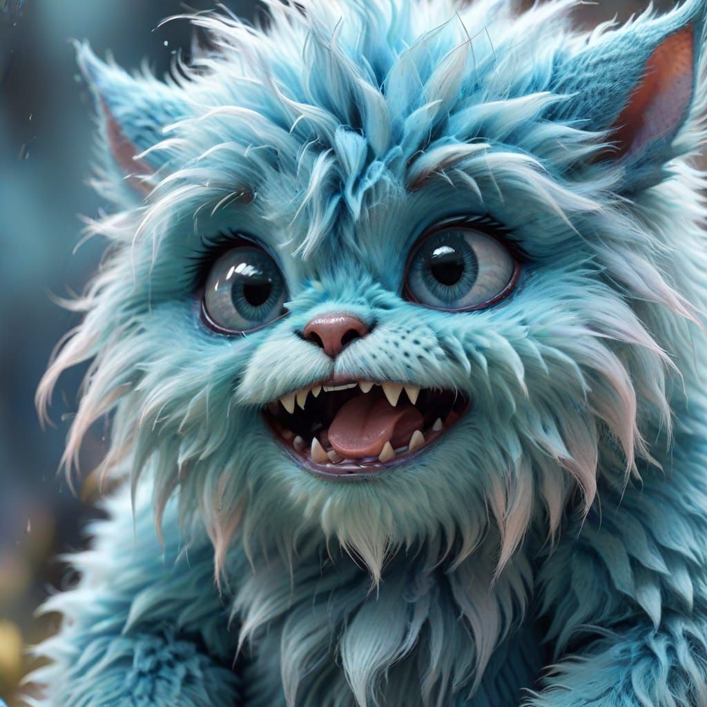 Endearing Blue Furry Monster Baby Crying: Digital Art