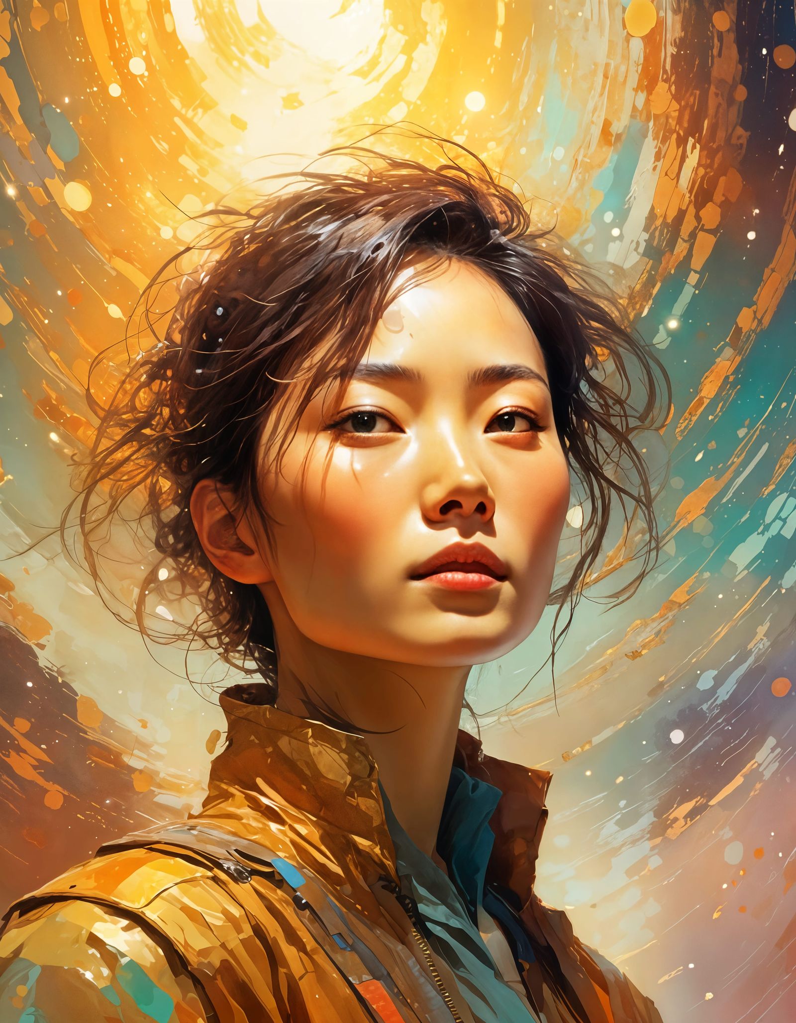 Ethereal Portrait of Korean Woman in Golden Light