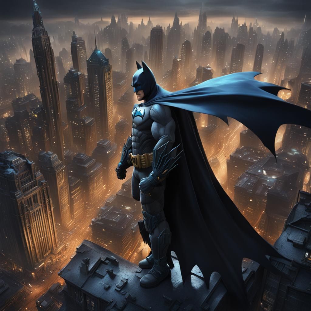 Batman Helping Child: Detailed Matte Painting