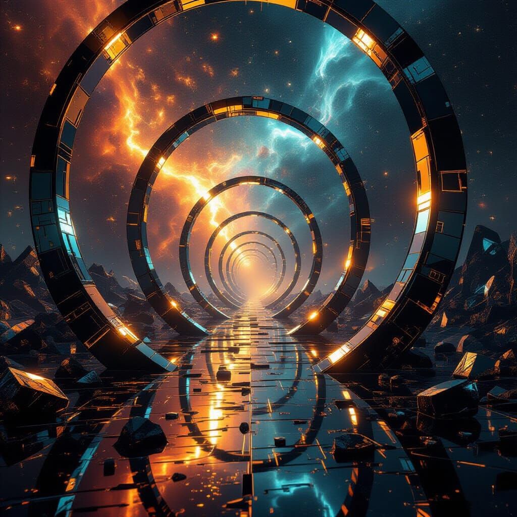 Molten Gold Ribbons in Shattered Glass Nebula