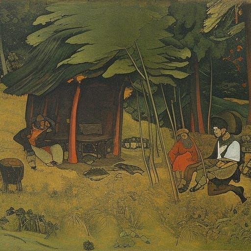 Cozy Forest Hut Interior in Early 20th-Century Style