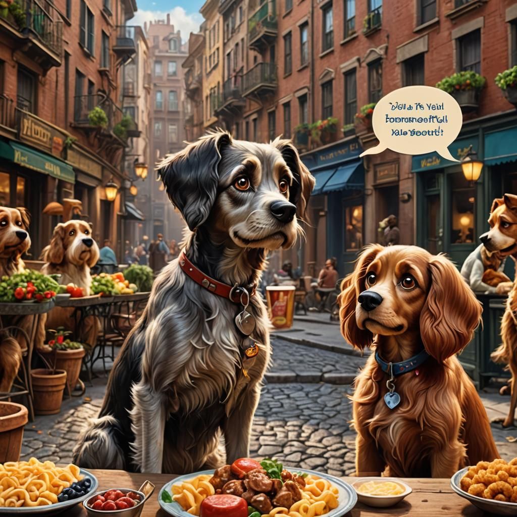 Hyperrealistic Lady and the Tramp with Speech Bubbles