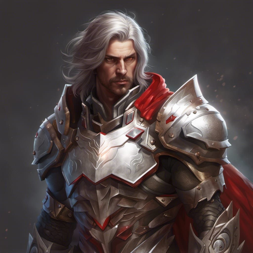 Paladin in Silver Raven Armor, Hyperdetailed Portrait
