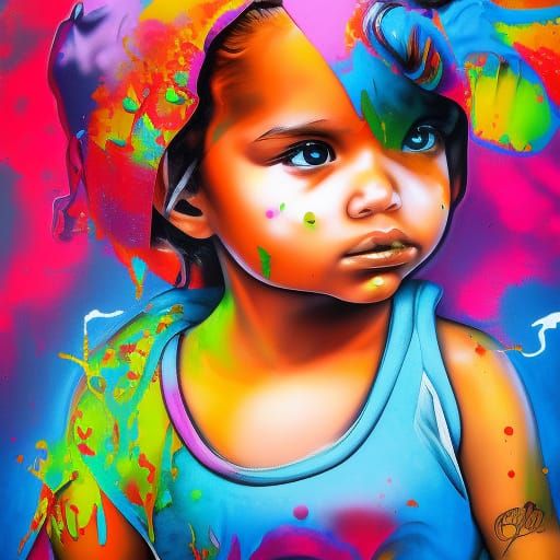 Puerto Rican Baby Girl in Graffiti Art Style