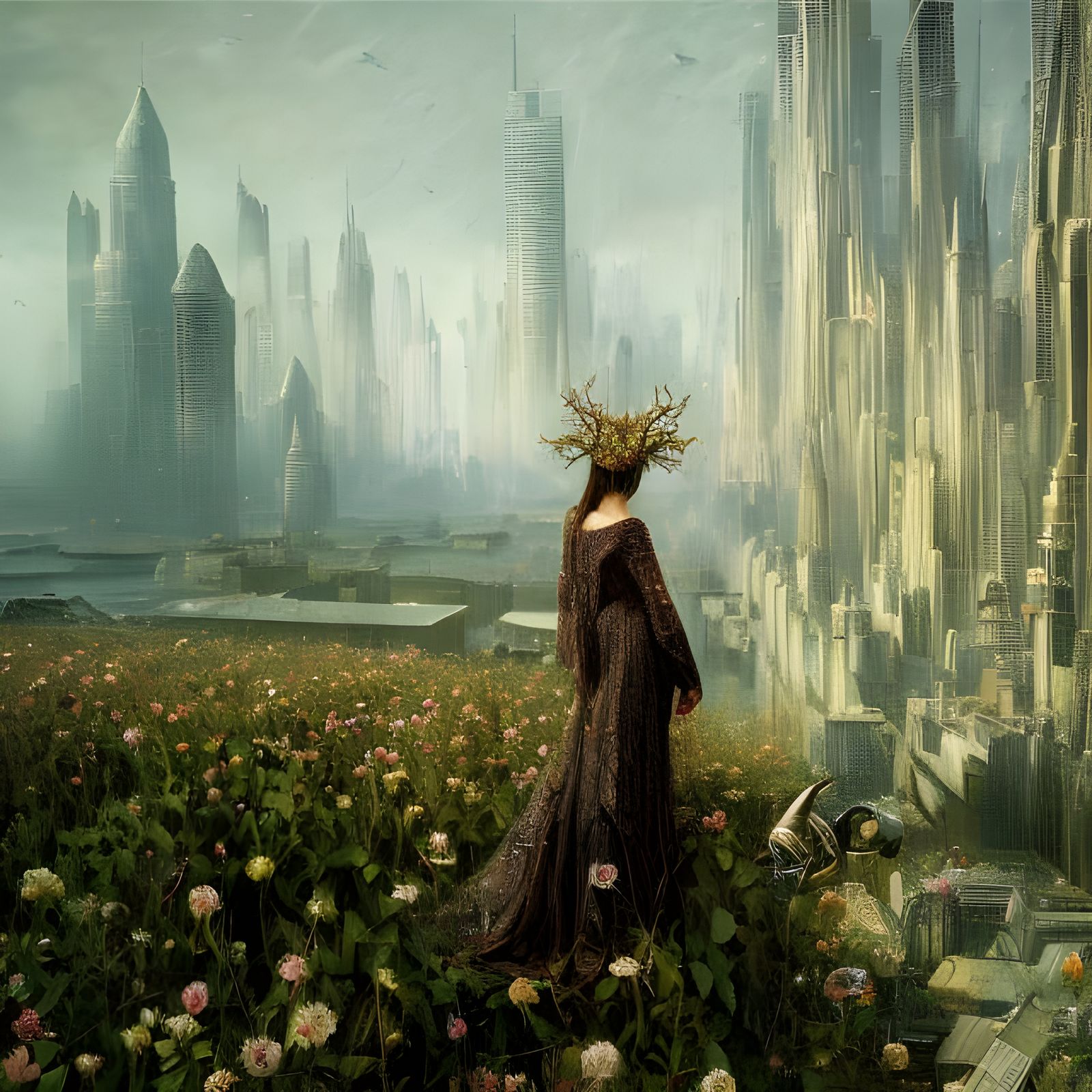 Surreal Sci-Fi Cityscape with Bizarre Creatures