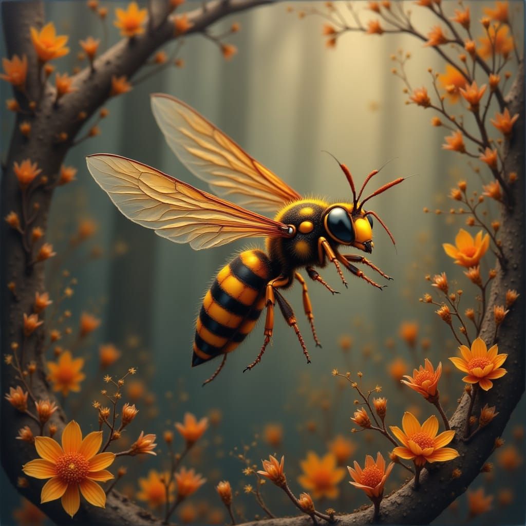 Majestic Potter Wasp in Autumn Trees