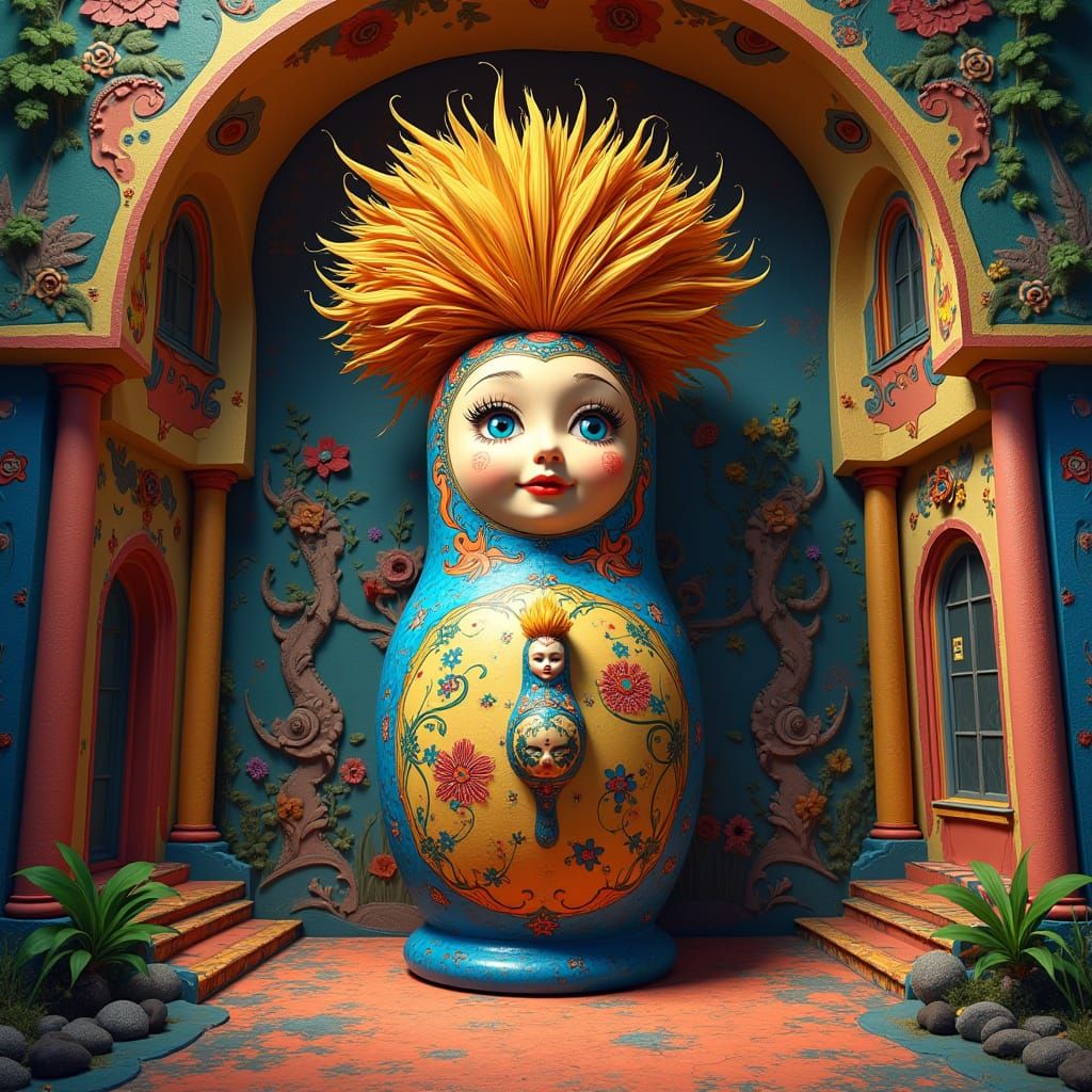 Monumental Matryoshka Doll with Multistorey Hair in Dr. Seus...