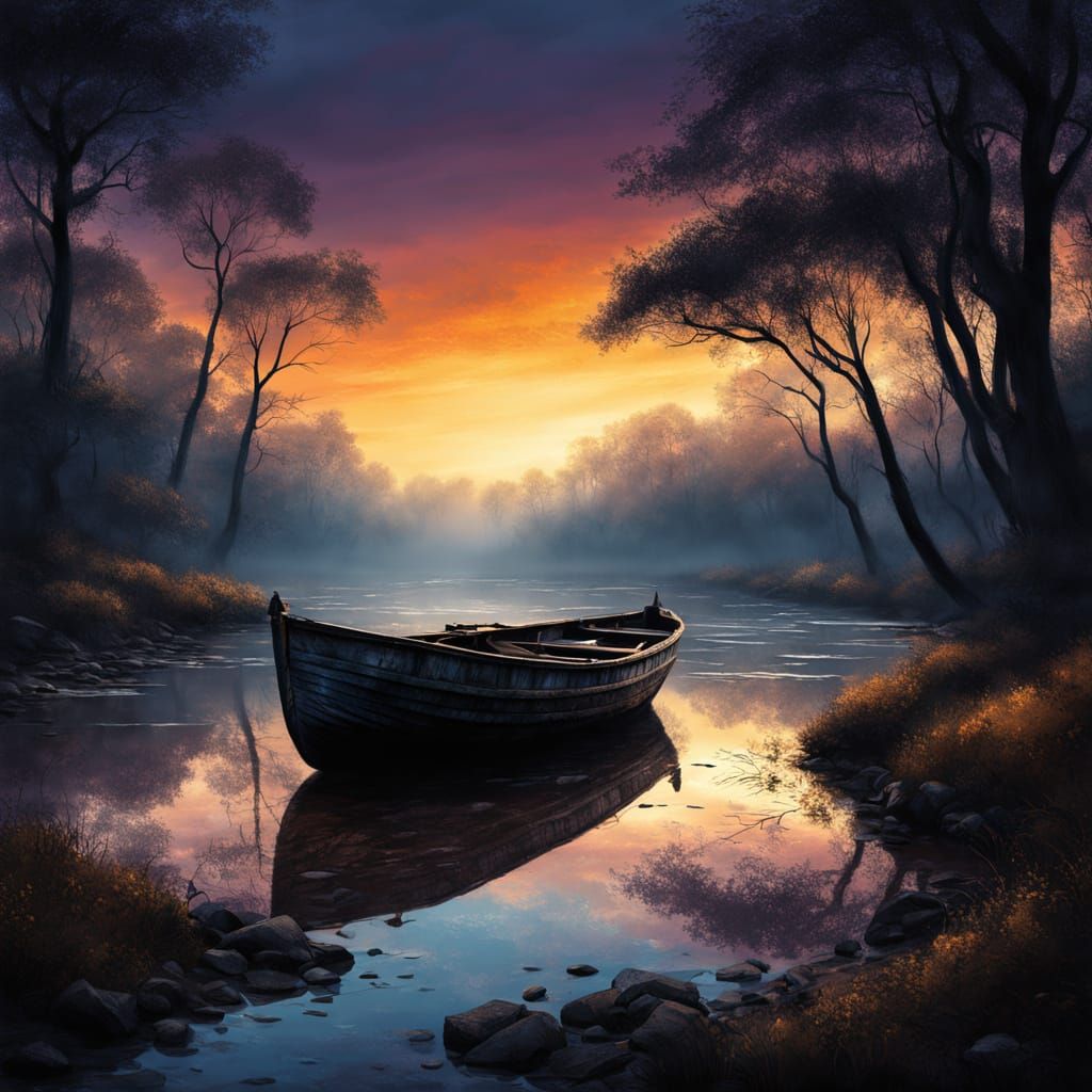 Hyper-Realistic Surrealist Masterpiece: Abandoned Boat in Su...