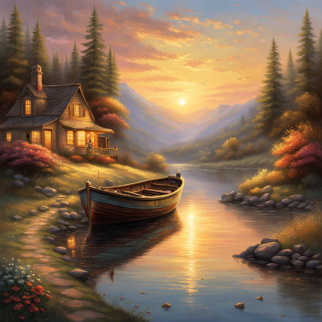 Surreal River Shore Captured in Oil Painting Style