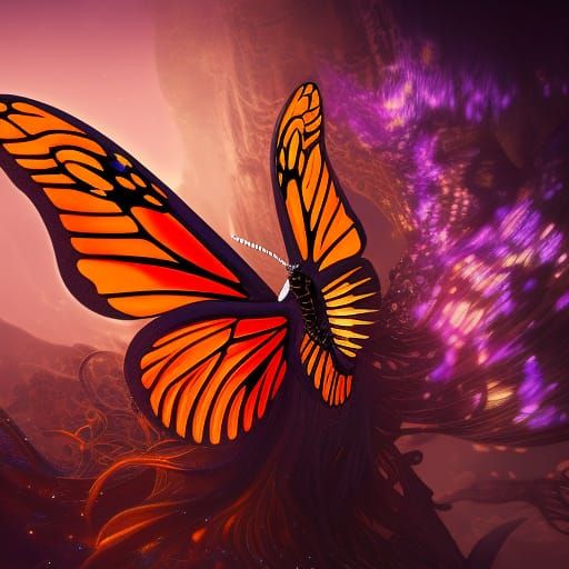Majestic Glowing Butterfly Portrait in Fantasy Art Style
