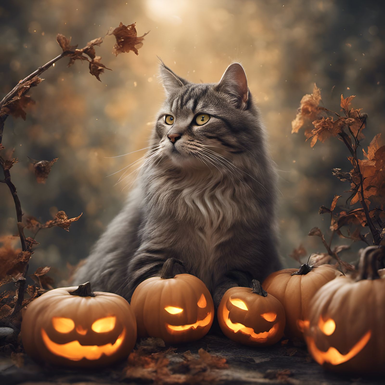 Cat Nap on Pumpkin: Halloween Matte Painting