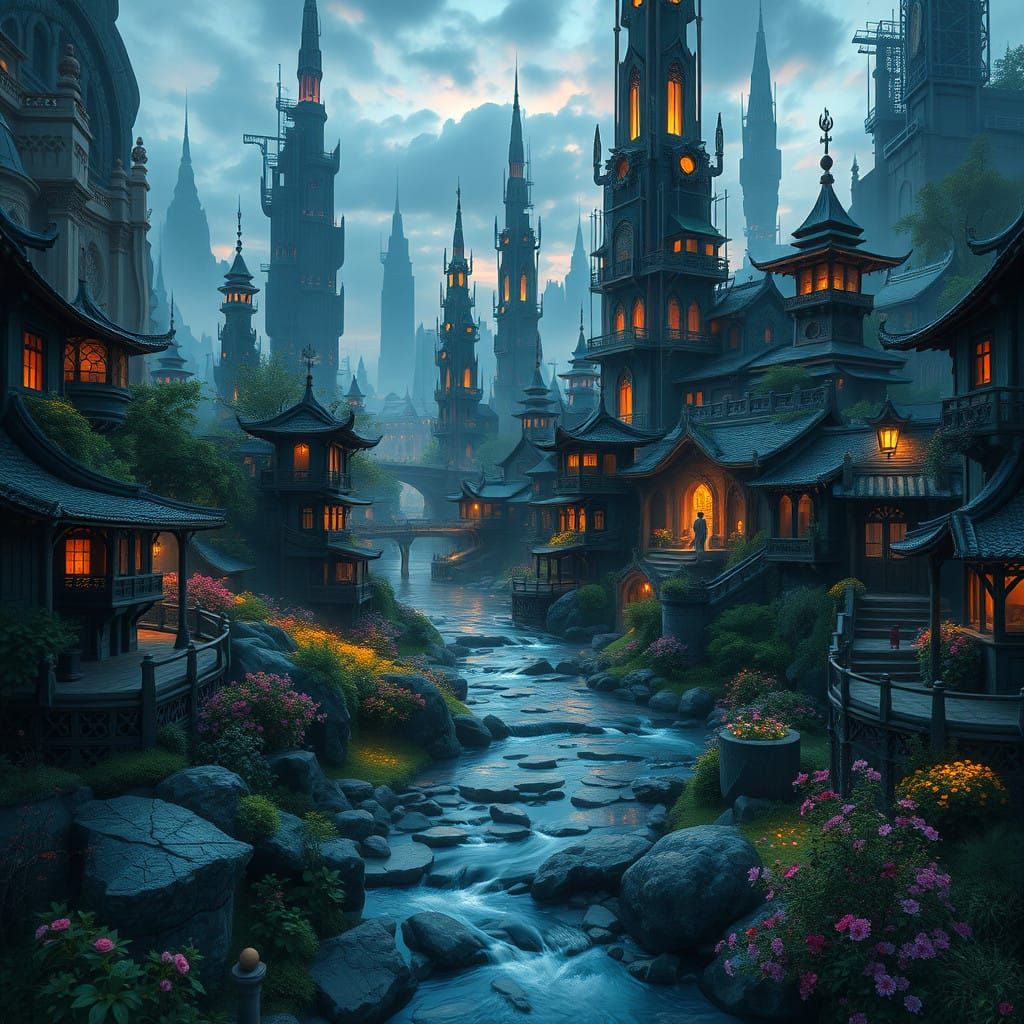 Mystical Urban Dreamscape at Dusk