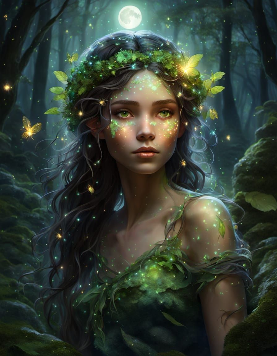 Luminous Forest Nymph in Painterly Style