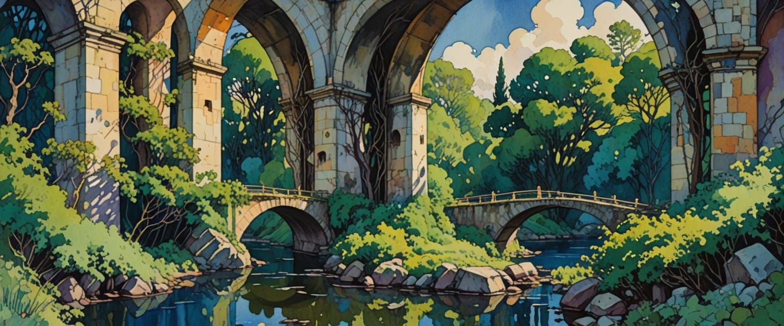 Industrial Wasteland: Impressionist Watercolor Landscape