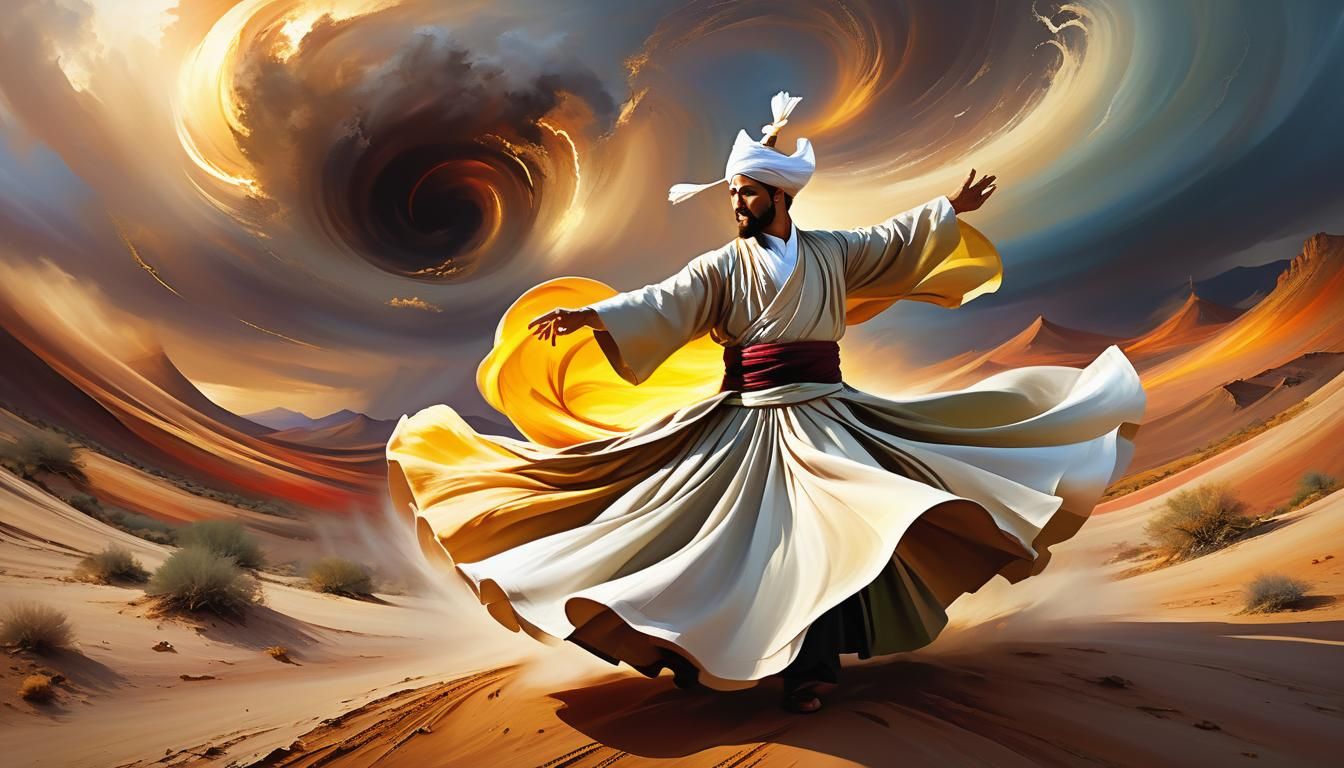 Whirling Dervish Dance in Expressionist Oil Painting