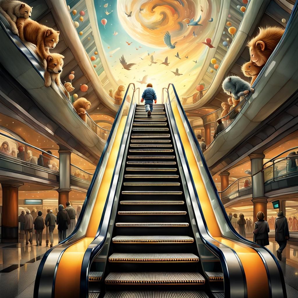 Escalator to Heaven: Whimsical and Dreamy Scene
