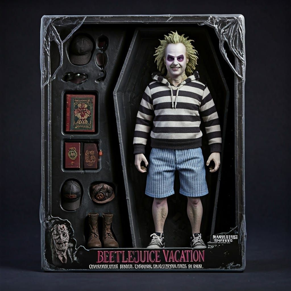 Beetlejuice Vacation Action Figure in Retro Coffin Packaging