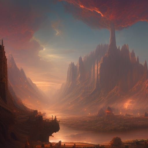Fantastical Detailed Matte Painting in Deep Color
