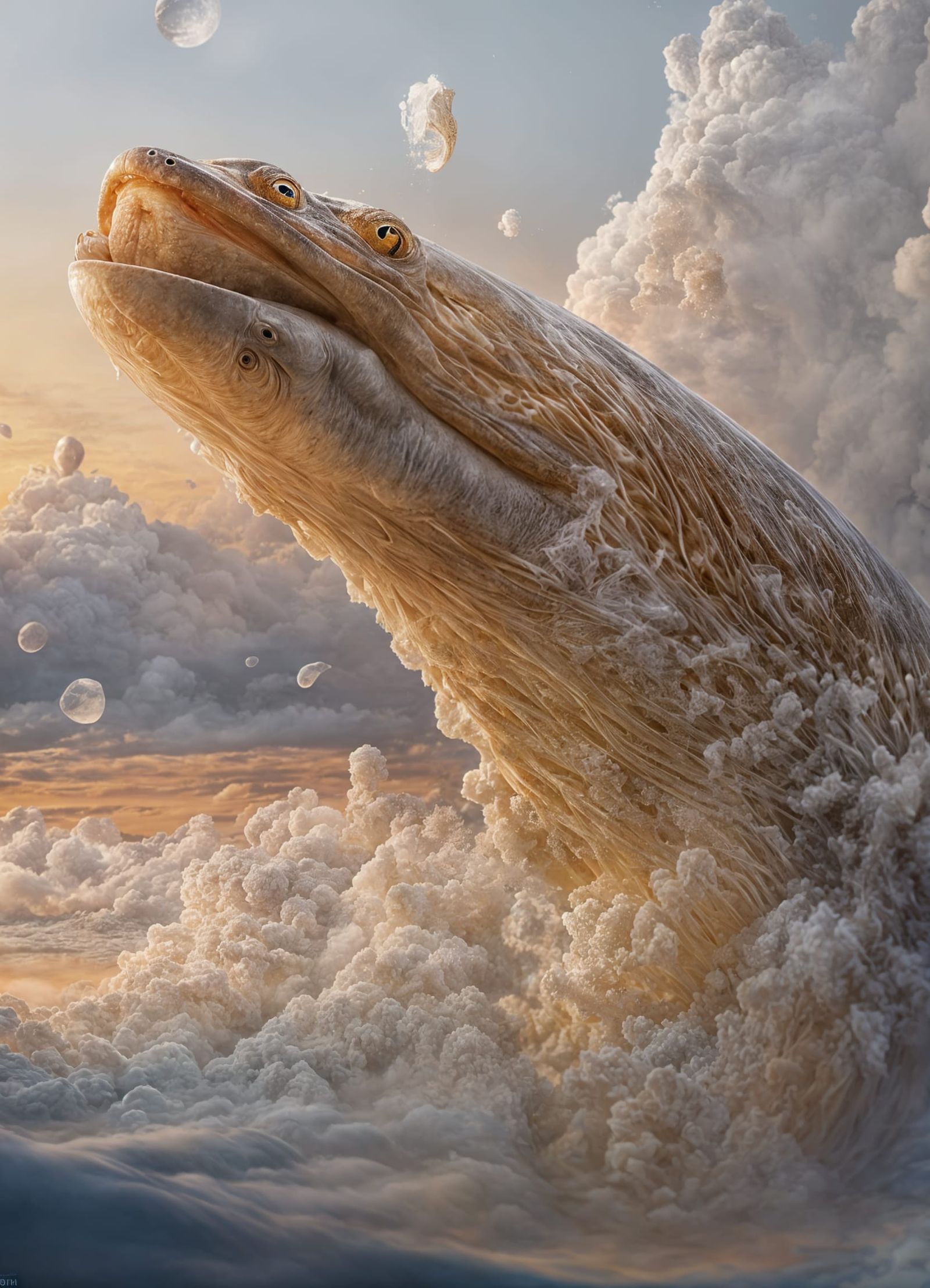 Gigantic Fish Leaping from Quantum Foam in Hyperrealism