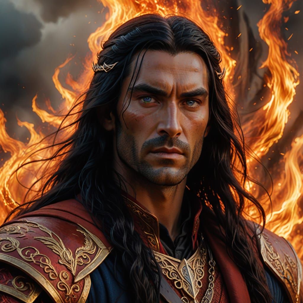 Epic Fantasy Portrait of Feanor with Rising Phoenix