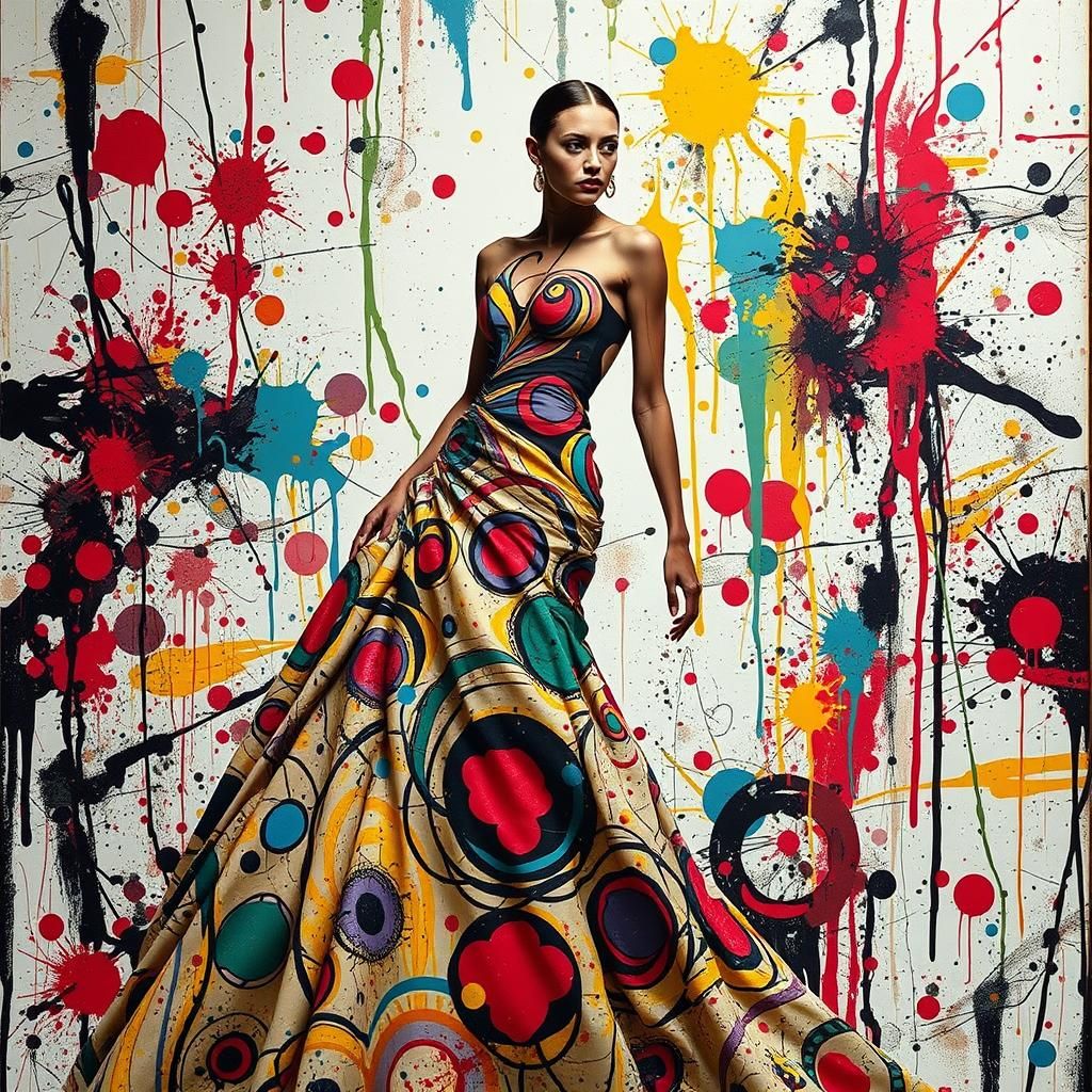 Avant-Garde Model Blends into Abstract Paint Background