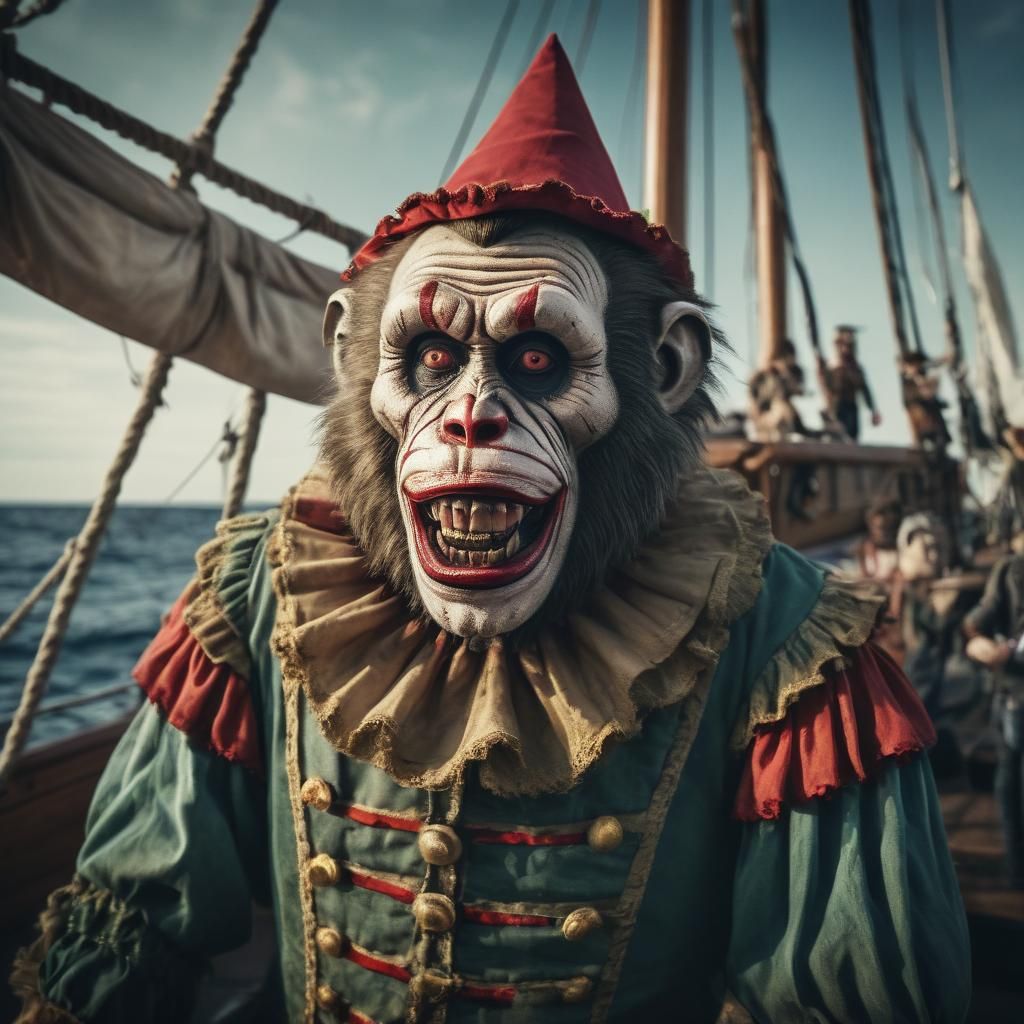 Zombie Monkey Clown Galleon in Cinematic Style