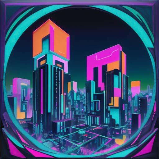 Surreal Valley in Neon Cubist Style