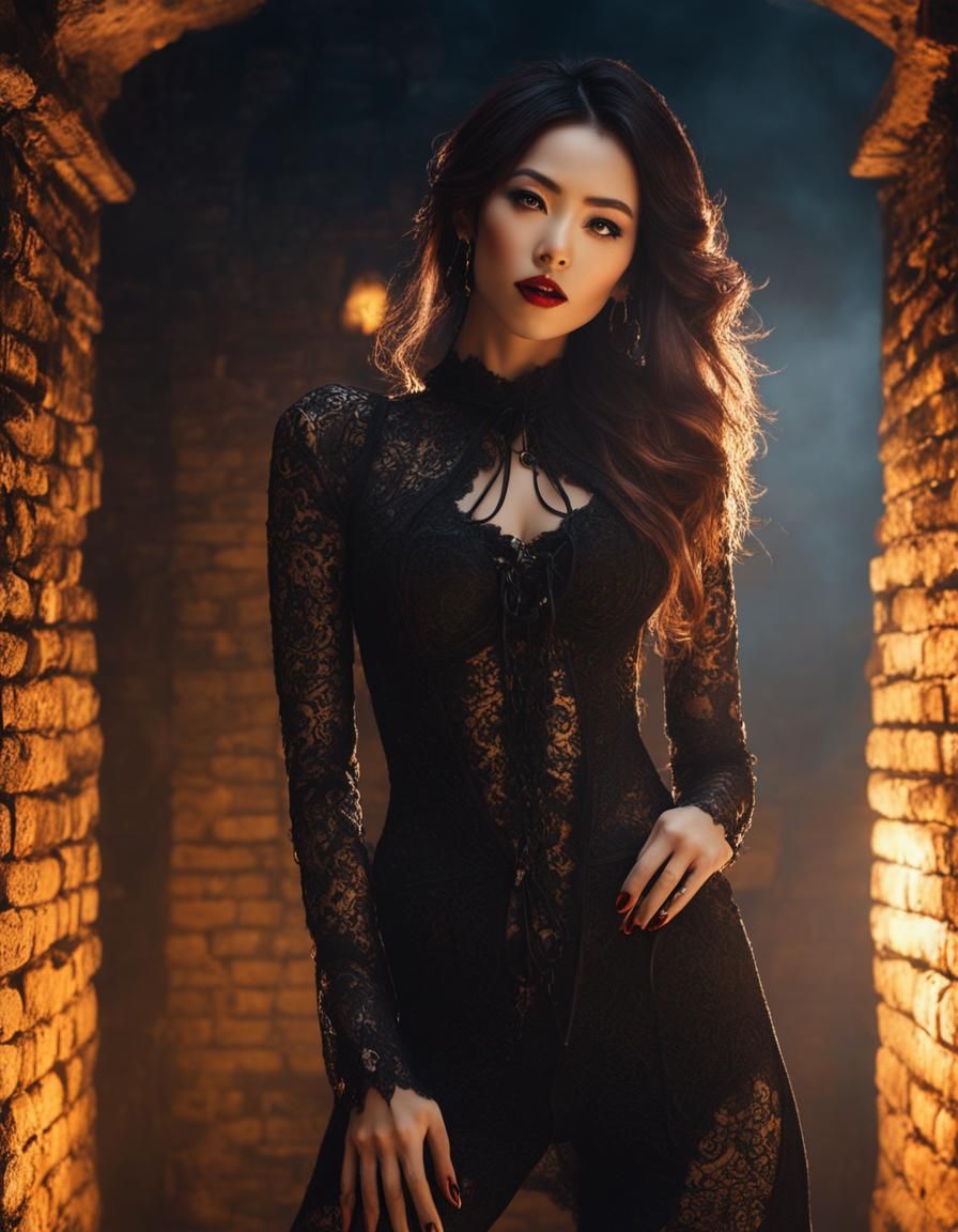 Ethereal Gothic Goddess in Elegant Black Lace