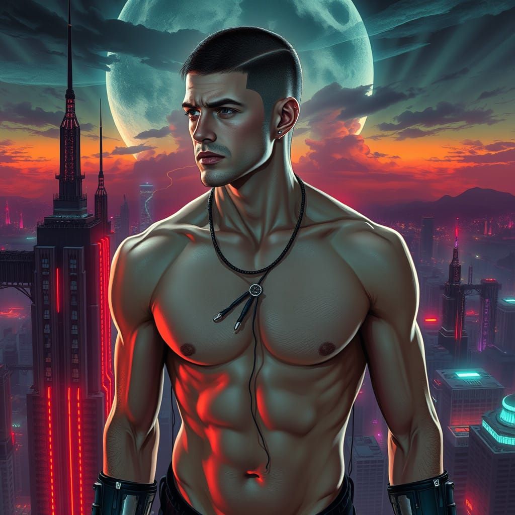 Cyberpunk Hero in a Dystopian Skyscraper Landscape