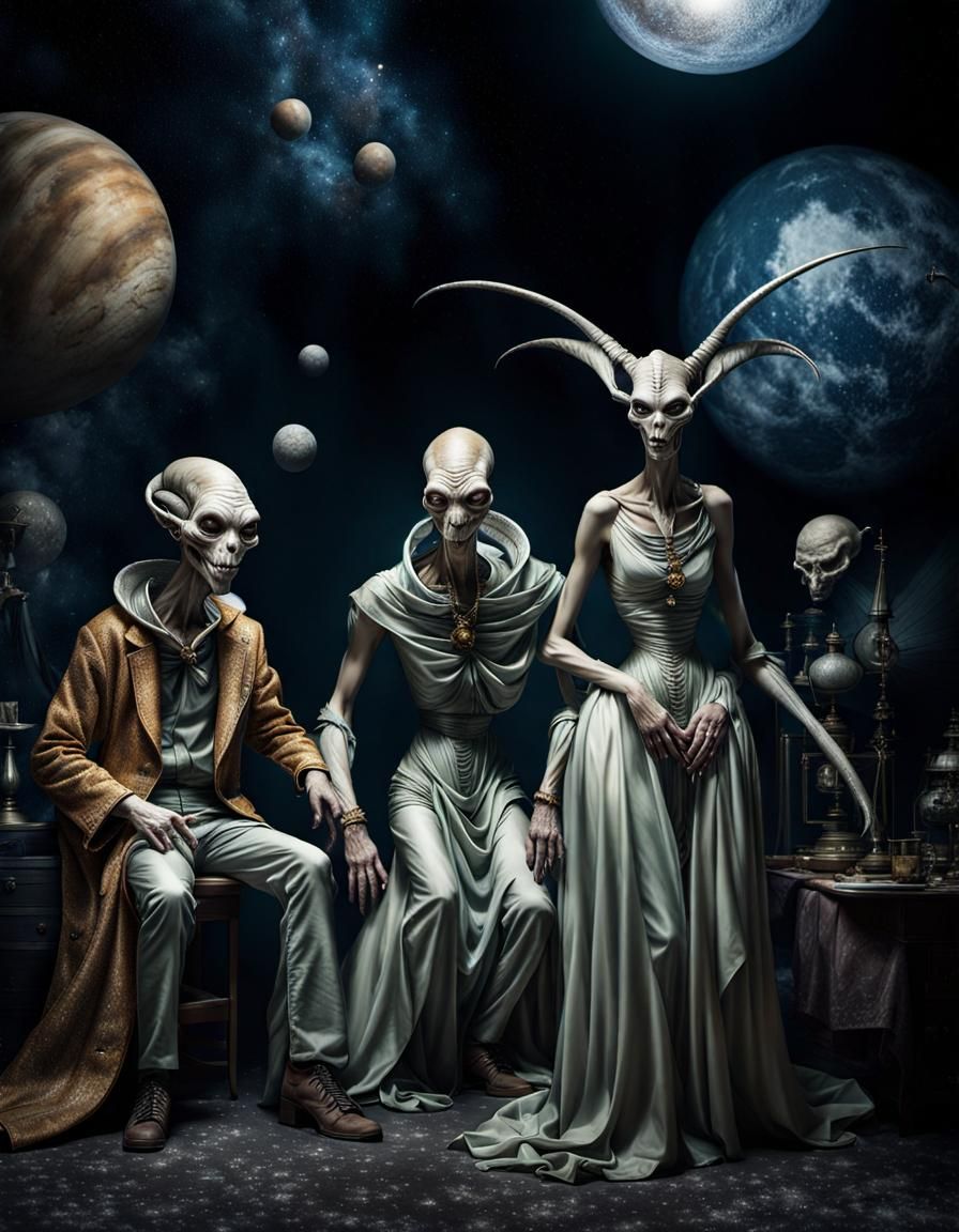 Extravagant Alien Characters in Bizarre Dreamscape