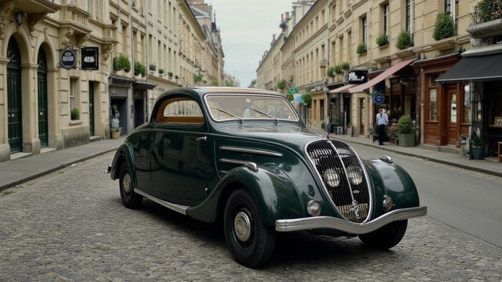 Peugeot 402 Eclipse in Wartime Paris, Cinematic Film Still