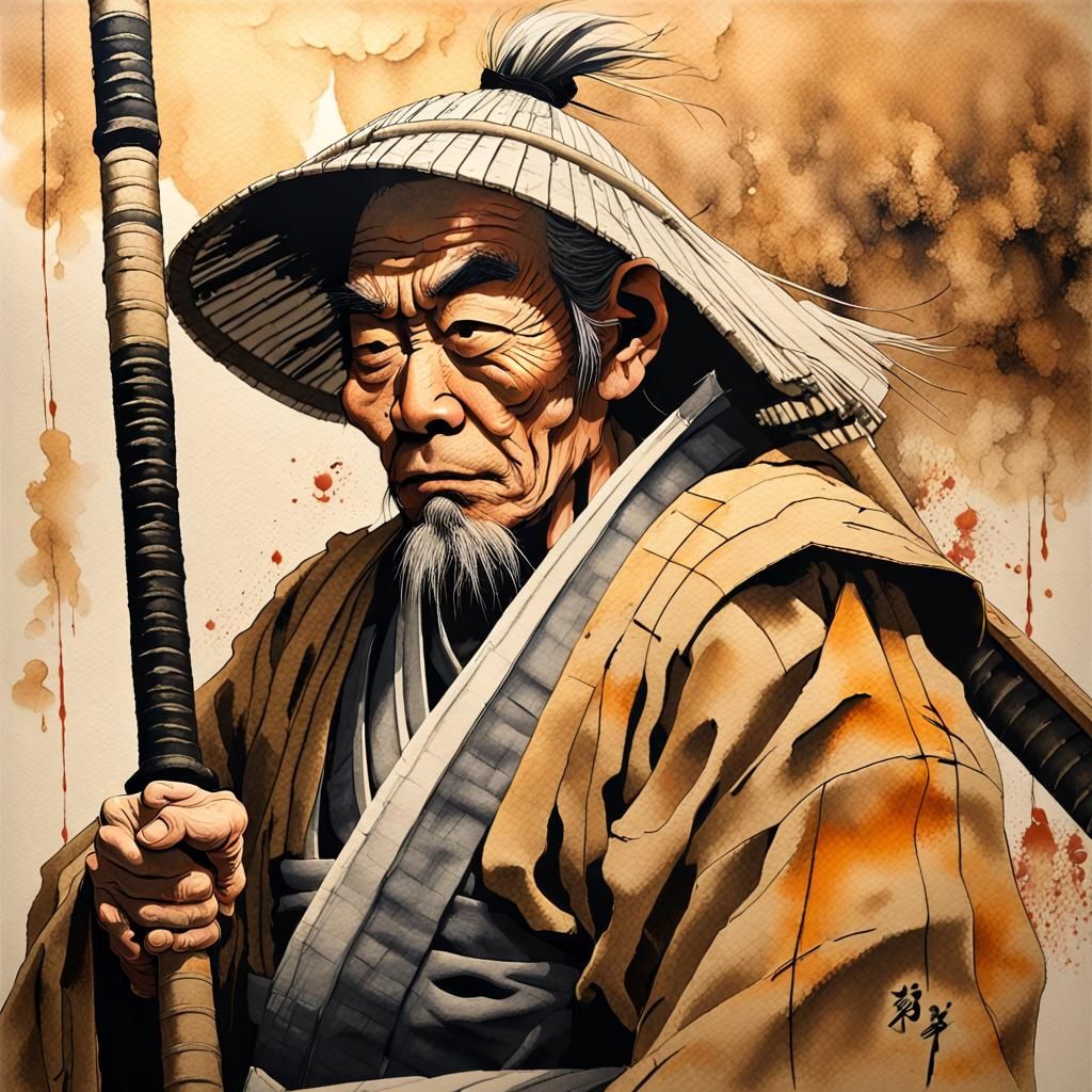 Proud Samurai Warrior with Katana in Golden Light