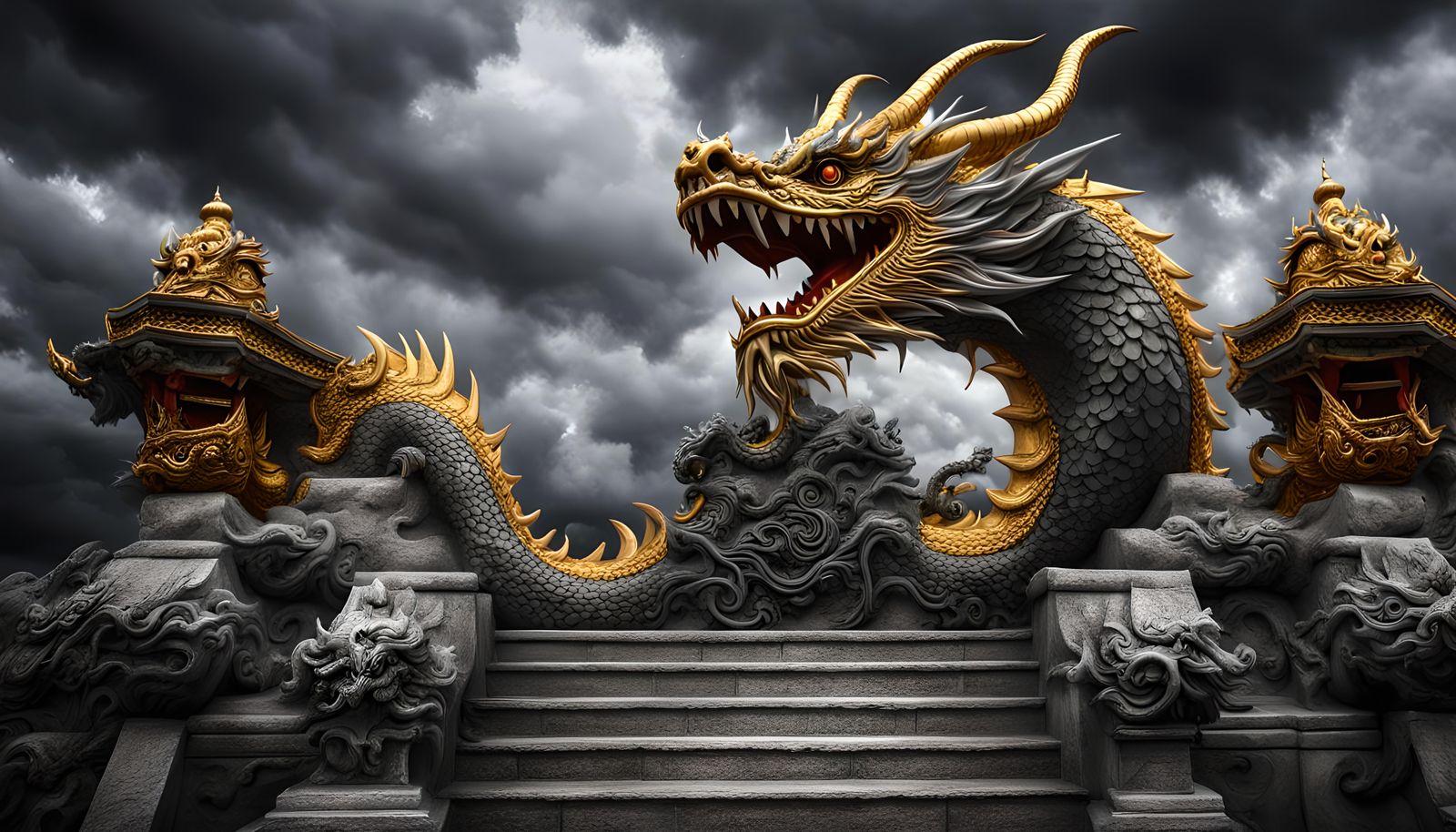 Gold and Silver Dragon Guarding Entrance to Hades